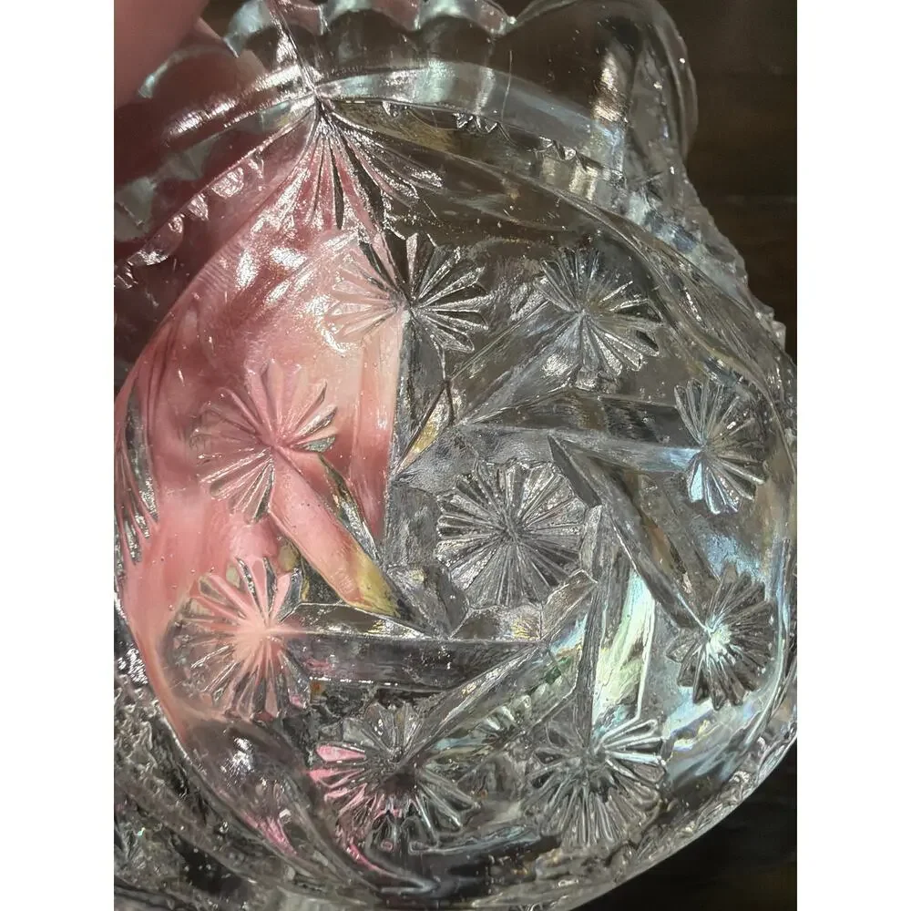 Antique ABP Cut Crystal Glass Creamer Hobstar Diamond Fan Scalloped Rim